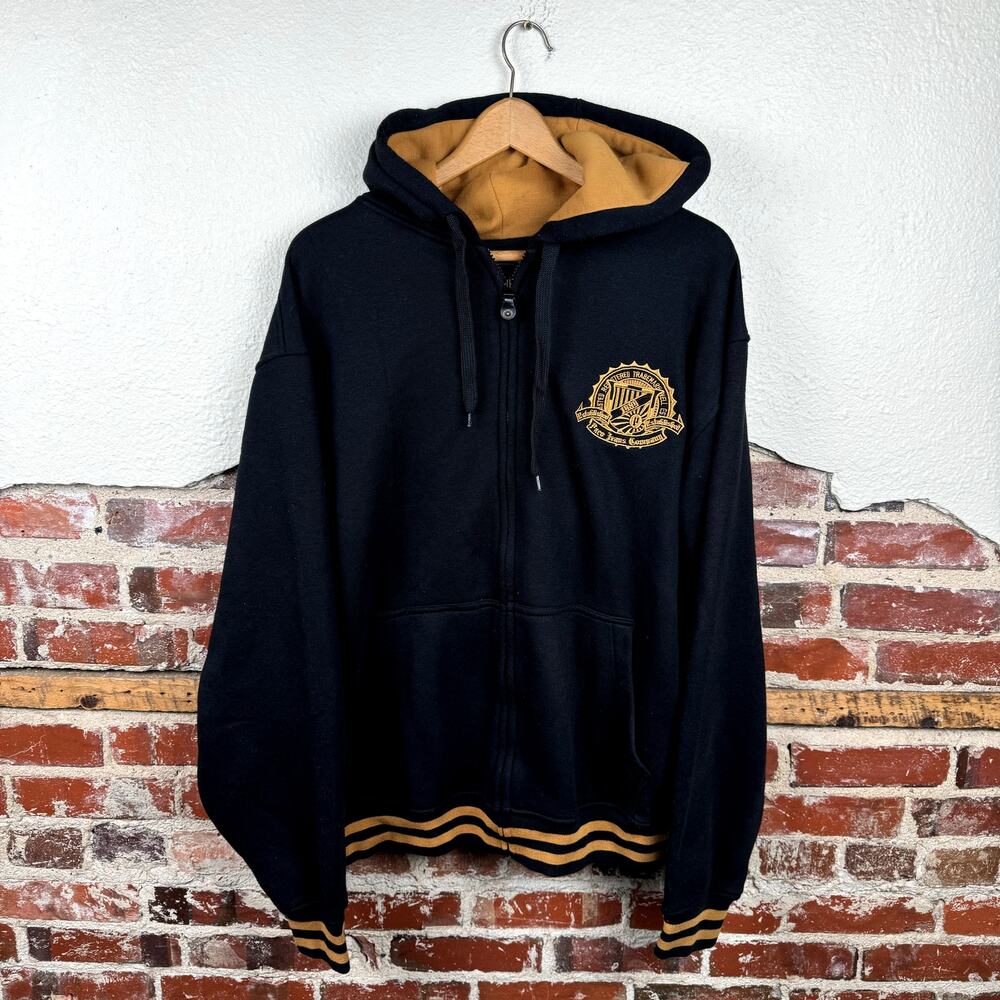 Vintage Paco Jeans Hoodie Large Black Yellow Zip Up Sweatshirt Embroidered Y2K